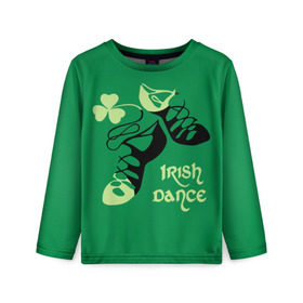 Детский лонгслив 3D с принтом Ireland, Irish dance , 100% полиэстер | длинные рукава, круглый вырез горловины, полуприлегающий силуэт
 | Тематика изображения на принте: background | black | clover | dance | green | ireland | irish | petal | soft shoes | зеленый | ирландия | ирландский | клевер | лепесток | мягкая | обувь | танец | фон | черная