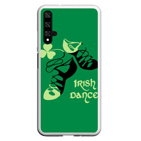 Чехол для Honor 20 с принтом Ireland Irish dance , Силикон | Область печати: задняя сторона чехла, без боковых панелей | Тематика изображения на принте: background | black | clover | dance | green | ireland | irish | petal | soft shoes | зеленый | ирландия | ирландский | клевер | лепесток | мягкая | обувь | танец | фон | черная