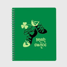 Тетрадь с принтом Ireland Irish dance , 100% бумага | 48 листов, плотность листов — 60 г/м2, плотность картонной обложки — 250 г/м2. Листы скреплены сбоку удобной пружинной спиралью. Уголки страниц и обложки скругленные. Цвет линий — светло-серый
 | background | black | clover | dance | green | ireland | irish | petal | soft shoes | зеленый | ирландия | ирландский | клевер | лепесток | мягкая | обувь | танец | фон | черная