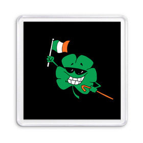 Магнит 55*55 с принтом Ирландия, клевер с флагом , Пластик | Размер: 65*65 мм; Размер печати: 55*55 мм | animation | background | black | clover | flag | ireland | smile | stick | teeth | анимация | зубы | ирландия | клевер | очки | палка | улыбка | флаг | фон | черный