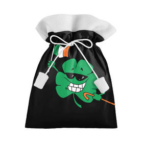 Подарочный 3D мешок с принтом Ирландия, клевер с флагом , 100% полиэстер | Размер: 29*39 см | Тематика изображения на принте: animation | background | black | clover | flag | ireland | smile | stick | teeth | анимация | зубы | ирландия | клевер | очки | палка | улыбка | флаг | фон | черный