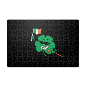 Пазл магнитный 126 элементов с принтом Ирландия, клевер с флагом , полимерный материал с магнитным слоем | 126 деталей, размер изделия —  180*270 мм | animation | background | black | clover | flag | ireland | smile | stick | teeth | анимация | зубы | ирландия | клевер | очки | палка | улыбка | флаг | фон | черный