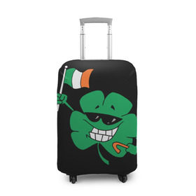 Чехол для чемодана 3D с принтом Ирландия, клевер с флагом , 86% полиэфир, 14% спандекс | двустороннее нанесение принта, прорези для ручек и колес | animation | background | black | clover | flag | ireland | smile | stick | teeth | анимация | зубы | ирландия | клевер | очки | палка | улыбка | флаг | фон | черный