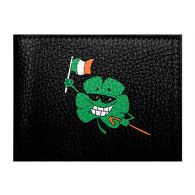 Обложка для студенческого билета с принтом Ирландия, клевер с флагом , натуральная кожа | Размер: 11*8 см; Печать на всей внешней стороне | animation | background | black | clover | flag | ireland | smile | stick | teeth | анимация | зубы | ирландия | клевер | очки | палка | улыбка | флаг | фон | черный