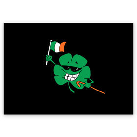 Поздравительная открытка с принтом Ирландия, клевер с флагом , 100% бумага | плотность бумаги 280 г/м2, матовая, на обратной стороне линовка и место для марки
 | animation | background | black | clover | flag | ireland | smile | stick | teeth | анимация | зубы | ирландия | клевер | очки | палка | улыбка | флаг | фон | черный