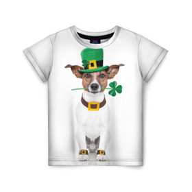 Детская футболка 3D с принтом Ирландия , 100% гипоаллергенный полиэфир | прямой крой, круглый вырез горловины, длина до линии бедер, чуть спущенное плечо, ткань немного тянется | animal | breed | clover | dog | folk | fun | funny | hat | hero | ireland | irish | saint patrick | герой | животное | ирландия | ирландский | клевер | народный | порода | прикол | святой патрик | собака | шляпа | шутка