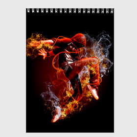 Скетчбук с принтом Огненный танец , 100% бумага
 | 48 листов, плотность листов — 100 г/м2, плотность картонной обложки — 250 г/м2. Листы скреплены сверху удобной пружинной спиралью | background | black | dance | dancer | energy | fire | flame | flying | male | мужчина | огненный | пламя | полет | танец | танцор | фон | черный | энергия