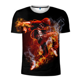 Мужская футболка 3D спортивная с принтом Огненный танец , 100% полиэстер с улучшенными характеристиками | приталенный силуэт, круглая горловина, широкие плечи, сужается к линии бедра | background | black | dance | dancer | energy | fire | flame | flying | male | мужчина | огненный | пламя | полет | танец | танцор | фон | черный | энергия