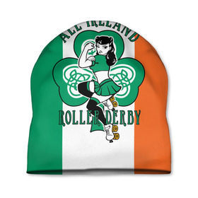 Шапка 3D с принтом Ирландия Roller Derby , 100% полиэстер | универсальный размер, печать по всей поверхности изделия | athlete | clover | flag | girl | ireland | roller | roller derby | девушка | ирландия | клевер | на роликах | спортсменка | флаг