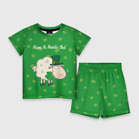 Детский костюм с шортами 3D с принтом Ирландия ,  |  | irish | sheep | st. patricks day | зеленый | ирландец | лепрекон | оваечка | овца