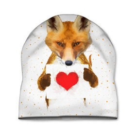 Шапка 3D с принтом Влюбленная лиса , 100% полиэстер | универсальный размер, печать по всей поверхности изделия | animal | beast | fox | heart | love | orange | животное | зверь | лис | лиса | личиска | любовь | рыжая | сердце