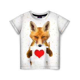 Детская футболка 3D с принтом Влюбленная лиса , 100% гипоаллергенный полиэфир | прямой крой, круглый вырез горловины, длина до линии бедер, чуть спущенное плечо, ткань немного тянется | Тематика изображения на принте: animal | beast | fox | heart | love | orange | животное | зверь | лис | лиса | личиска | любовь | рыжая | сердце