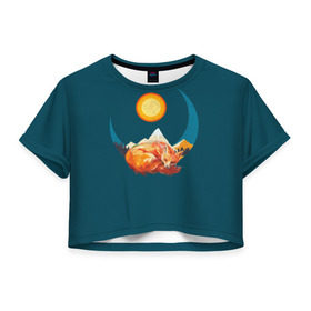 Женская футболка 3D укороченная с принтом Лиса под солнцем , 100% полиэстер | круглая горловина, длина футболки до линии талии, рукава с отворотами | animal | beast | fox | heart | love | orange | животное | зверь | лис | лиса | личиска | любовь | природа | рыжая | сердце | солнце
