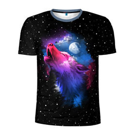 Мужская футболка 3D спортивная с принтом Воющий волк , 100% полиэстер с улучшенными характеристиками | приталенный силуэт, круглая горловина, широкие плечи, сужается к линии бедра | animal | beast | cosmic | galaxy | moon | planet | rage | roar | space | star | universe | wild | wolf | волк | вселенная | галактика | животное | звезды | зверь | космос | луна | планета | рык | ярость