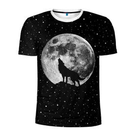 Мужская футболка 3D спортивная с принтом Лунный волк , 100% полиэстер с улучшенными характеристиками | приталенный силуэт, круглая горловина, широкие плечи, сужается к линии бедра | animal | beast | cosmic | galaxy | moon | planet | rage | roar | space | star | universe | wild | wolf | волк | вселенная | галактика | животное | звезды | зверь | космос | луна | планета | рык | ярость