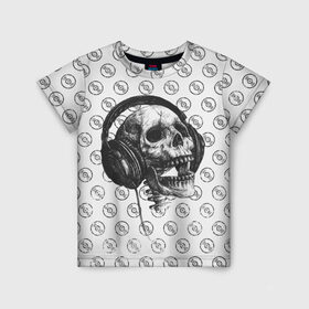Детская футболка 3D с принтом Череп меломана , 100% гипоаллергенный полиэфир | прямой крой, круглый вырез горловины, длина до линии бедер, чуть спущенное плечо, ткань немного тянется | Тематика изображения на принте: bone | dark | death | dubstep | electro | evil | hipster | metal | music | rock | skelet | skull | дабстеп | кости | меломан | метал | музыка | наушники | рок | скелет | хипстер | череп