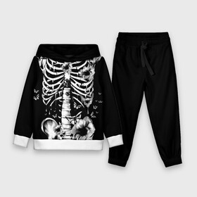 Детский костюм 3D (с толстовкой) с принтом Floral Skeleton ,  |  | Тематика изображения на принте: art | bone | dark | death | fashion | flower | hipster | skelet | skull | арт | грудь | кости | мода | ребра | скелет | стиль | темный | хипстер | цвет | череп