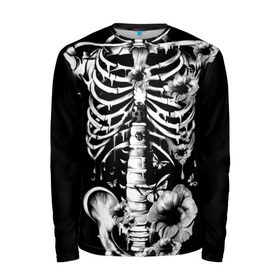 Мужской лонгслив 3D с принтом Floral Skeleton , 100% полиэстер | длинные рукава, круглый вырез горловины, полуприлегающий силуэт | art | bone | dark | death | fashion | flower | hipster | skelet | skull | арт | грудь | кости | мода | ребра | скелет | стиль | темный | хипстер | цвет | череп