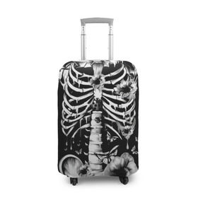 Чехол для чемодана 3D с принтом Floral Skeleton , 86% полиэфир, 14% спандекс | двустороннее нанесение принта, прорези для ручек и колес | art | bone | dark | death | fashion | flower | hipster | skelet | skull | арт | грудь | кости | мода | ребра | скелет | стиль | темный | хипстер | цвет | череп