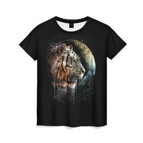 Женская футболка 3D с принтом Космический тигр , 100% полиэфир ( синтетическое хлопкоподобное полотно) | прямой крой, круглый вырез горловины, длина до линии бедер | animal | beast | cat | cosmic | galaxy | meow | moon | planet | roar | space | tiger | галактика | животное | зверь | космос | кот | кошка | луна | мяу | планета | рык | тигр | ярость