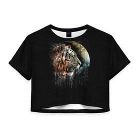 Женская футболка 3D укороченная с принтом Космический тигр , 100% полиэстер | круглая горловина, длина футболки до линии талии, рукава с отворотами | animal | beast | cat | cosmic | galaxy | meow | moon | planet | roar | space | tiger | галактика | животное | зверь | космос | кот | кошка | луна | мяу | планета | рык | тигр | ярость
