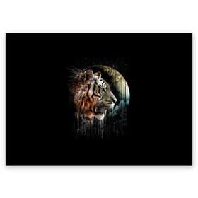 Поздравительная открытка с принтом Космический тигр , 100% бумага | плотность бумаги 280 г/м2, матовая, на обратной стороне линовка и место для марки
 | animal | beast | cat | cosmic | galaxy | meow | moon | planet | roar | space | tiger | галактика | животное | зверь | космос | кот | кошка | луна | мяу | планета | рык | тигр | ярость
