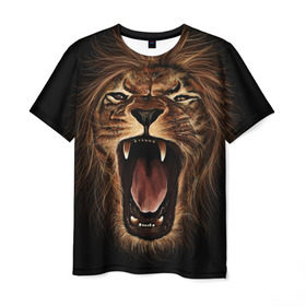Мужская футболка 3D с принтом Львиный рык , 100% полиэфир | прямой крой, круглый вырез горловины, длина до линии бедер | animal | beast | cat | feline | king | lion | meow | pussy | rage | roar | животное | зверь | король | кот | кошка | лев | львица | мяу | рык | хищник | царь | ярость