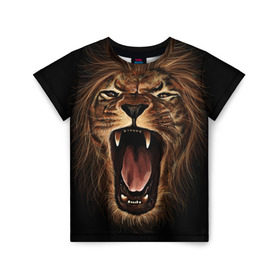 Детская футболка 3D с принтом Львиный рык , 100% гипоаллергенный полиэфир | прямой крой, круглый вырез горловины, длина до линии бедер, чуть спущенное плечо, ткань немного тянется | animal | beast | cat | feline | king | lion | meow | pussy | rage | roar | животное | зверь | король | кот | кошка | лев | львица | мяу | рык | хищник | царь | ярость