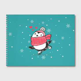 Альбом для рисования с принтом Пингвинчик на коньках , 100% бумага
 | матовая бумага, плотность 200 мг. | Тематика изображения на принте: 14 февраля | день святого валентина | зима | пингвин | снег | снежинки