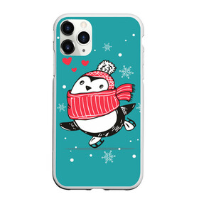 Чехол для iPhone 11 Pro матовый с принтом Пингвинчик на коньках , Силикон |  | 14 февраля | день святого валентина | зима | пингвин | снег | снежинки