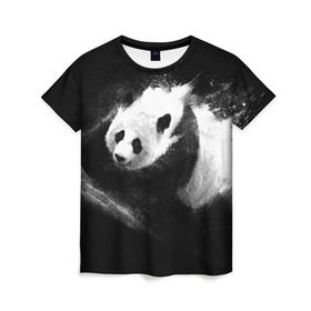 Женская футболка 3D с принтом Молочная панда , 100% полиэфир ( синтетическое хлопкоподобное полотно) | прямой крой, круглый вырез горловины, длина до линии бедер | animal | bear | beast | milk | nature | panda | животное | зверь | медведь | молоко | панда | природа