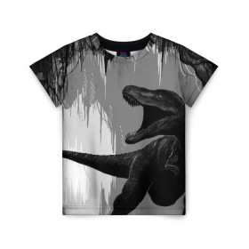 Детская футболка 3D с принтом Пещера динозавра , 100% гипоаллергенный полиэфир | прямой крой, круглый вырез горловины, длина до линии бедер, чуть спущенное плечо, ткань немного тянется | animal | beast | dino | rage | roar | динозавр | животное | зверь | земля | пещера | рык | эра | ярость