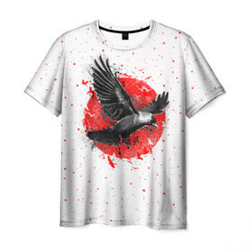 Мужская футболка 3D с принтом Черный ворон , 100% полиэфир | прямой крой, круглый вырез горловины, длина до линии бедер | Тематика изображения на принте: bird | black | fly | moon | sun | ворон | луна | полет | птица | солнце | черный