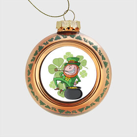Стеклянный ёлочный шар с принтом Ирландия , Стекло | Диаметр: 80 мм | clover | gold | green | irish | money | st. patrick | деньги | зелёный | золото | ирландская | клевер | лепрекон