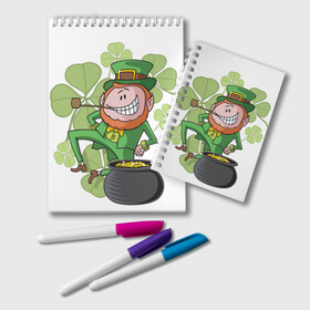 Блокнот с принтом Ирландия , 100% бумага | 48 листов, плотность листов — 60 г/м2, плотность картонной обложки — 250 г/м2. Листы скреплены удобной пружинной спиралью. Цвет линий — светло-серый
 | Тематика изображения на принте: clover | gold | green | irish | money | st. patrick | деньги | зелёный | золото | ирландская | клевер | лепрекон