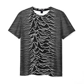 Мужская футболка 3D с принтом Joy Division. Unknown Pleasures , 100% полиэфир | прямой крой, круглый вырез горловины, длина до линии бедер | joy division | альбом | волны | горы | линии | обложка | панк | рок