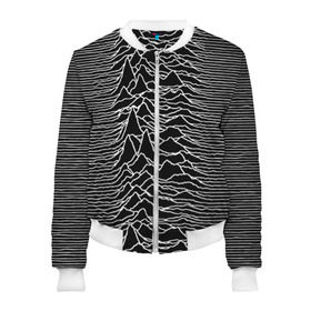 Женский бомбер 3D с принтом Joy Division. Unknown Pleasures , 100% полиэстер | застегивается на молнию, по бокам два кармана без застежек, мягкие манжеты, по низу бомбера и на воротнике — эластичная резинка | joy division | альбом | волны | горы | линии | обложка | панк | рок