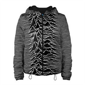 Женская куртка 3D с принтом Joy Division. Unknown Pleasures , ткань верха — 100% полиэстер, подклад — флис | прямой крой, подол и капюшон оформлены резинкой с фиксаторами, два кармана без застежек по бокам, один большой потайной карман на груди. Карман на груди застегивается на липучку | joy division | альбом | волны | горы | линии | обложка | панк | рок