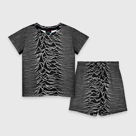 Детский костюм с шортами 3D с принтом Joy Division. Unknown Pleasures ,  |  | joy division | альбом | волны | горы | линии | обложка | панк | рок