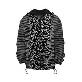 Детская куртка 3D с принтом Joy Division. Unknown Pleasures , 100% полиэстер | застежка — молния, подол и капюшон оформлены резинкой с фиксаторами, по бокам — два кармана без застежек, один потайной карман на груди, плотность верхнего слоя — 90 г/м2; плотность флисового подклада — 260 г/м2 | Тематика изображения на принте: joy division | альбом | волны | горы | линии | обложка | панк | рок