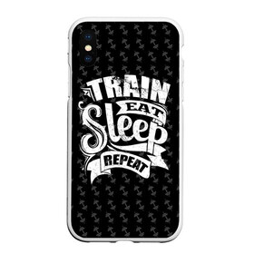 Чехол для iPhone XS Max матовый с принтом Train Eat Sleep Repeat , Силикон | Область печати: задняя сторона чехла, без боковых панелей | Тематика изображения на принте: body | crossfit | force | hard | power | powerlifting | sport | strength | strong | train | workout | бодибилдер | бодибилдинг | воркаут | крепость | кроссфит | пауэрлифтинг | сила | спорт | тело | тренировка