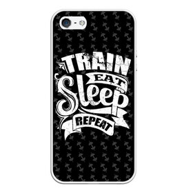 Чехол для iPhone 5/5S матовый с принтом Train Eat Sleep Repeat , Силикон | Область печати: задняя сторона чехла, без боковых панелей | body | crossfit | force | hard | power | powerlifting | sport | strength | strong | train | workout | бодибилдер | бодибилдинг | воркаут | крепость | кроссфит | пауэрлифтинг | сила | спорт | тело | тренировка