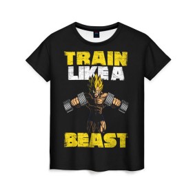 Женская футболка 3D с принтом Train Like a Beast , 100% полиэфир ( синтетическое хлопкоподобное полотно) | прямой крой, круглый вырез горловины, длина до линии бедер | dragon ball | strong | workout | воркаут | драгон бол
