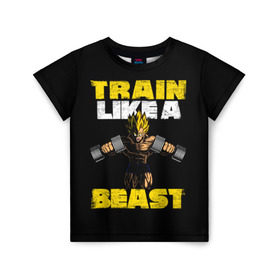 Детская футболка 3D с принтом Train Like a Beast , 100% гипоаллергенный полиэфир | прямой крой, круглый вырез горловины, длина до линии бедер, чуть спущенное плечо, ткань немного тянется | dragon ball | strong | workout | воркаут | драгон бол