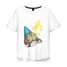 Мужская футболка хлопок Oversize с принтом ВЖУХ , 100% хлопок | свободный крой, круглый ворот, “спинка” длиннее передней части | вжух | волшебник | кот | мем