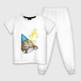 Детская пижама хлопок с принтом ВЖУХ , 100% хлопок |  брюки и футболка прямого кроя, без карманов, на брюках мягкая резинка на поясе и по низу штанин
 | вжух | волшебник | кот | мем
