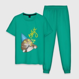 Мужская пижама хлопок с принтом ВЖУХ , 100% хлопок | брюки и футболка прямого кроя, без карманов, на брюках мягкая резинка на поясе и по низу штанин
 | вжух | волшебник | кот | мем