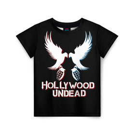 Детская футболка 3D с принтом Hollywood Undead , 100% гипоаллергенный полиэфир | прямой крой, круглый вырез горловины, длина до линии бедер, чуть спущенное плечо, ткань немного тянется | hollywood undead
