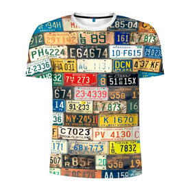 Мужская футболка 3D спортивная с принтом Автомобильные номера мира , 100% полиэстер с улучшенными характеристиками | приталенный силуэт, круглая горловина, широкие плечи, сужается к линии бедра | art | collage | country | number | retro | road | world | автомобильные | искусство | коллаж | мир | номера | ретро | страны