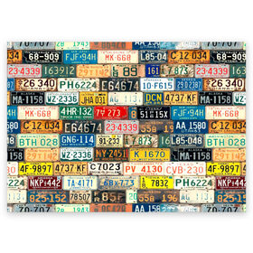 Поздравительная открытка с принтом Автомобильные номера мира , 100% бумага | плотность бумаги 280 г/м2, матовая, на обратной стороне линовка и место для марки
 | art | collage | country | number | retro | road | world | автомобильные | искусство | коллаж | мир | номера | ретро | страны